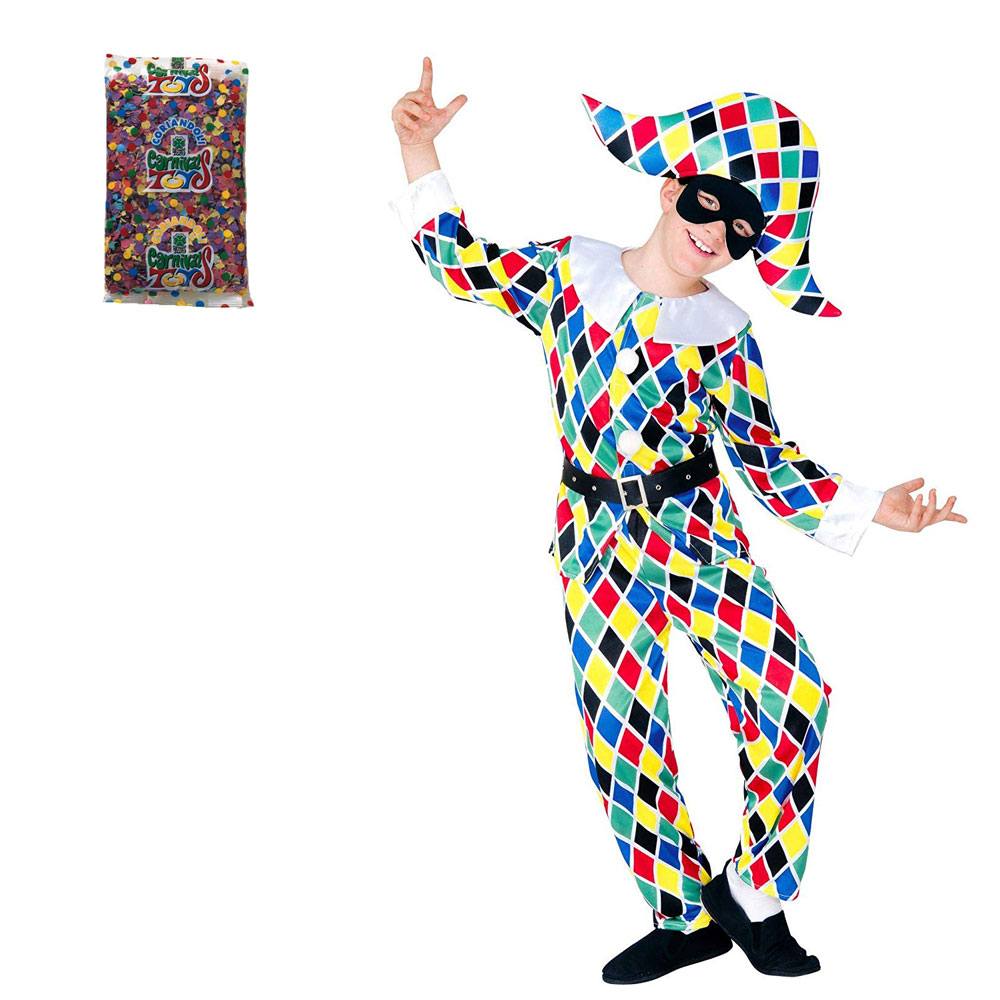 Set Costume Da Arlecchino E Coriandoli Vestito Carnevale Bambino Feste Party Ebay