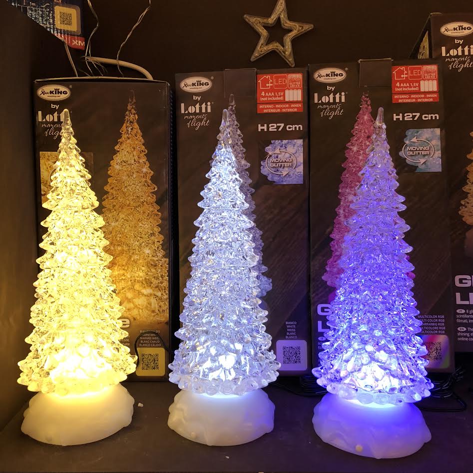 Albero natale luminoso glitter led natalizio con batteria per decorazioni  natalizie h 32 cm / Luce Multicolore / 32 cm